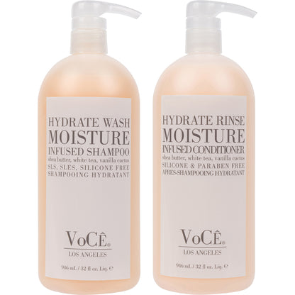 VoCÊ I Natural Hydrating Shampoo for Dry, Frizzy Hair | Moisture-Infused Vegan Shampoo for Normal to Thick Hair | Non-Toxic, Cruelty-Free with Shea Butter, White Tea, Vanilla Cactus (32oz)